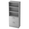 Scaffale grigio SIGNA G 7300 con tre ripiani aperti e due cassetti con maniglie cromate di hjh OFFICE PRO