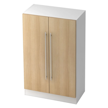 Armadio SIGNA G 7550 in bianco e rovere con due ante e lunghe maniglie a barra bianche di hjh OFFICE PRO