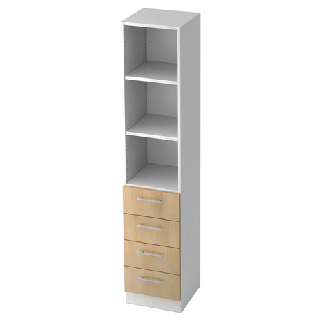 Scaffale SIGNA G 7600 in bianco e rovere con tre vani aperti e quattro cassetti di hjh OFFICE PRO