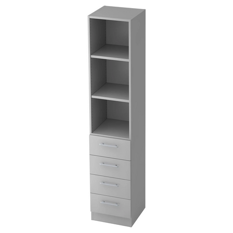 Scaffale grigio SIGNA G 7600 con tre scomparti aperti e quattro cassetti con maniglie a barra di hjh OFFICE PRO