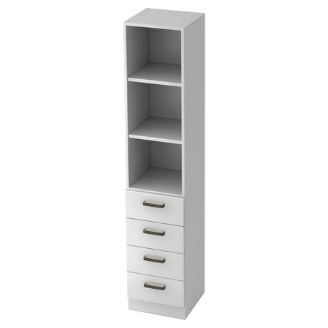 Scaffale bianco in plastica SIGNA G 7600 con tre scomparti aperti e quattro cassetti di hjh OFFICE PRO