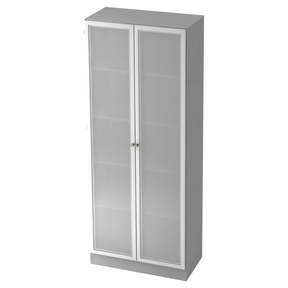 Mobile archivio grigio SIGNA K 6100G SG con due ante in vetro opaco e maniglie argentate di hjh OFFICE PRO