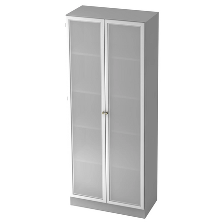 Mobile archivio grigio SIGNA K 6100G SG con due ante in vetro opaco e maniglie argentate di hjh OFFICE PRO