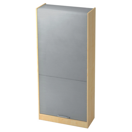 Mobile archivio SIGNA R 90 in effetto acero con ante a lamelle argento e maniglia tubolare di hjh OFFICE PRO