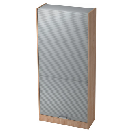 Armadio per documenti SIGNA R 90 in noce e argento con chiusura per porta scorrevole a lamelle in metallo color argento di hjh OFFICE PRO