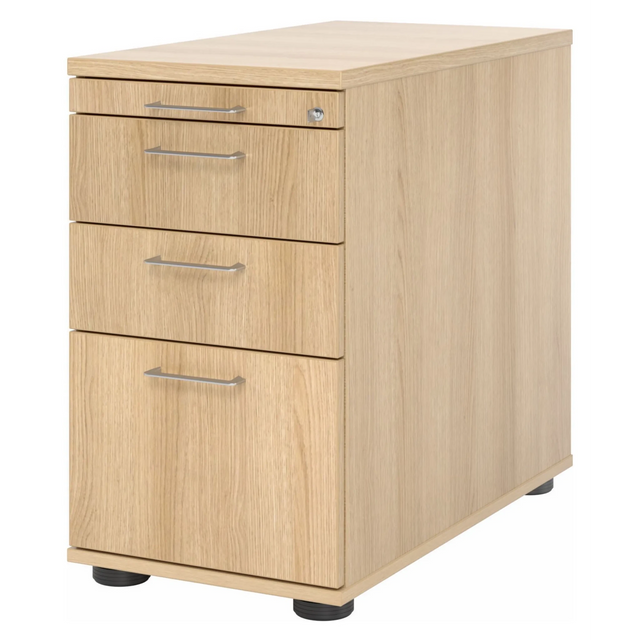 Cassettiera SIGNA SC40 in effetto rovere con quattro cassetti e maniglie a ponte argentate di hjh OFFICE PRO