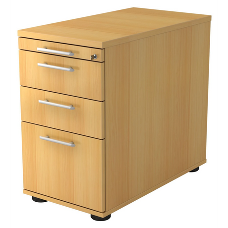 Cassettiera SIGNA SC40 in aspetto faggio chiaro con quattro cassetti e maniglie a binario argentate di hjh OFFICE PRO