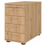 Cassettiera SIGNA SC50 in aspetto rovere frassino con cinque cassetti e maniglie a ponte argentate di hjh OFFICE PRO
