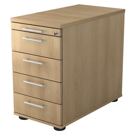 Cassettiera SIGNA SC50 in effetto rovere con cinque cassetti e maniglie a binario argentate di hjh OFFICE PRO