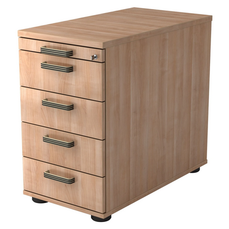 Cassettiera SIGNA SC50 in aspetto noce con cinque cassetti e maniglie a righe di hjh OFFICE PRO