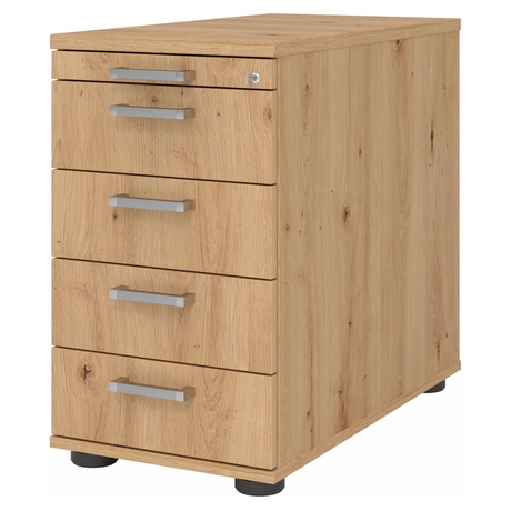 Cassettiera SIGNA SC50 in look rovere frassino con quattro cassetti e maniglie cromate di hjh OFFICE PRO