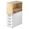 Cassettiera SIGNA SCA1 in effetto rovere con struttura bianca, cinque cassetti e un vano aperto di hjh OFFICE PRO