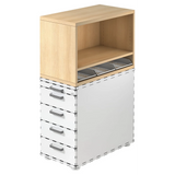 Cassettiera SIGNA SCA1 in effetto rovere con struttura bianca, cinque cassetti e un vano aperto di hjh OFFICE PRO