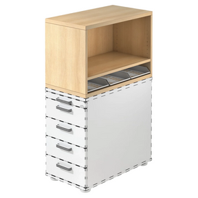 Cassettiera SIGNA SCA1 in effetto rovere con struttura bianca, cinque cassetti e un vano aperto di hjh OFFICE PRO