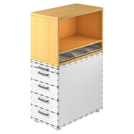Cassettiera SIGNA SCA1 in faggio e bianco con cinque cassetti e un vano aperto di hjh OFFICE PRO