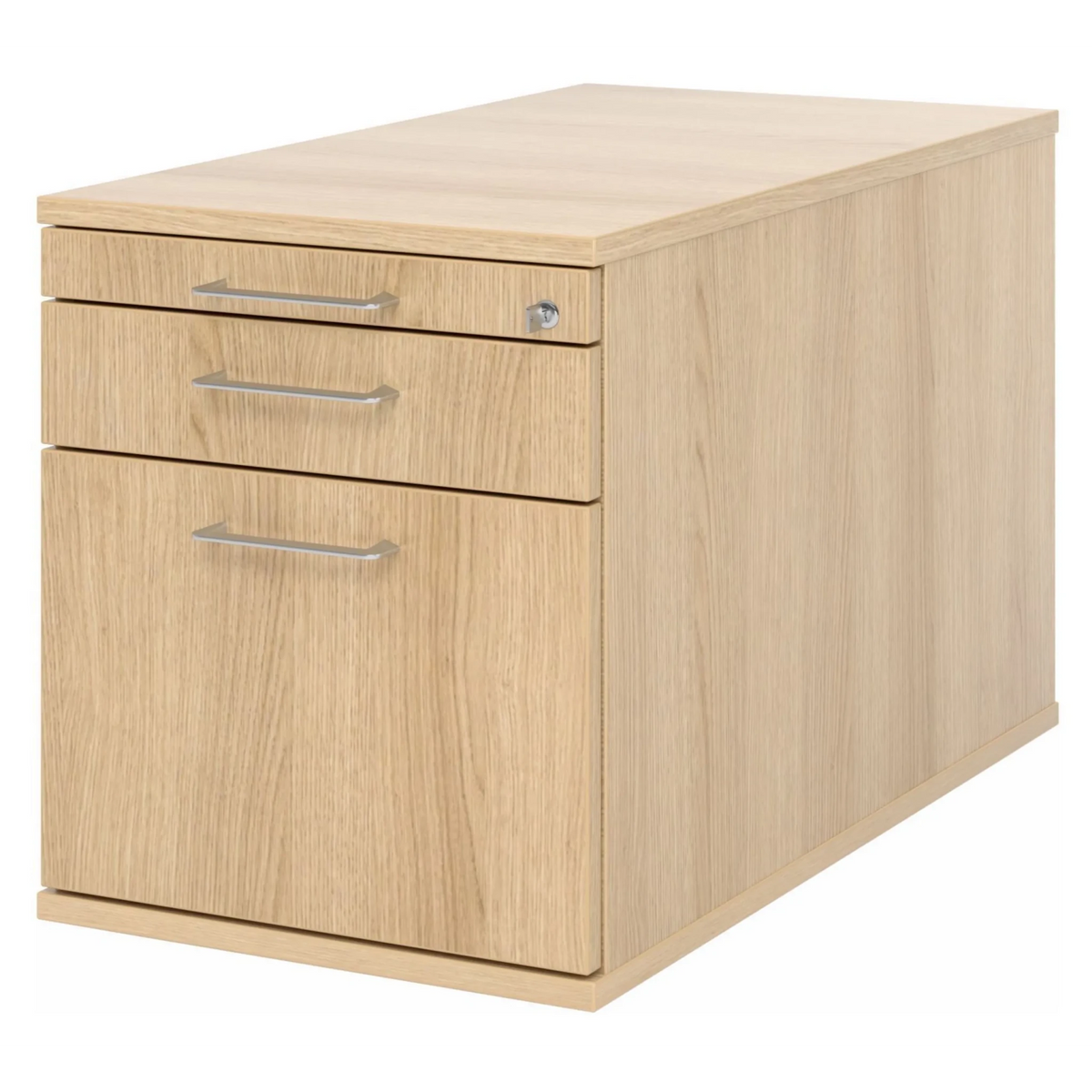 Cassettiera con rotelle SIGNA TC20 in effetto rovere con tre cassetti e maniglie a ponte argentate di hjh OFFICE PRO