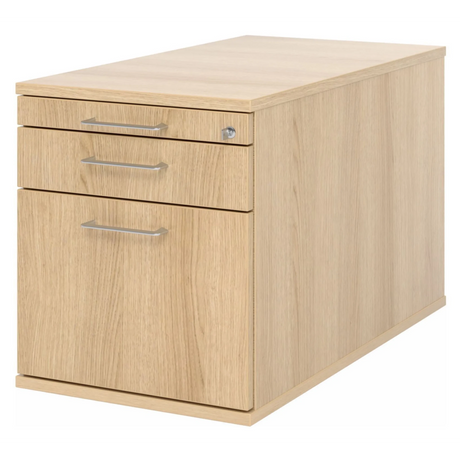 Cassettiera con rotelle SIGNA TC20 in effetto rovere con tre cassetti e maniglie a ponte argentate di hjh OFFICE PRO