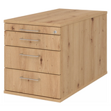 Cassettiera con rotelle SIGNA TC30 in frassino rovere con quattro cassetti e maniglie a ponte argentate di hjh OFFICE PRO