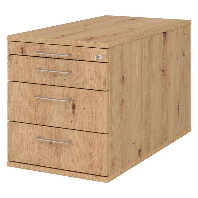 Cassettiera con rotelle SIGNA TC30 in frassino rovere con quattro cassetti e maniglie a ponte argentate di hjh OFFICE PRO