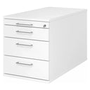 Cassettiera con rotelle SIGNA TC30 bianca con quattro cassetti e maniglie a ponte argento di hjh OFFICE PRO
