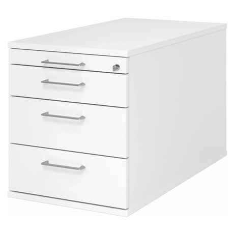 Cassettiera con rotelle SIGNA TC30 bianca con quattro cassetti e maniglie a ponte argento di hjh OFFICE PRO