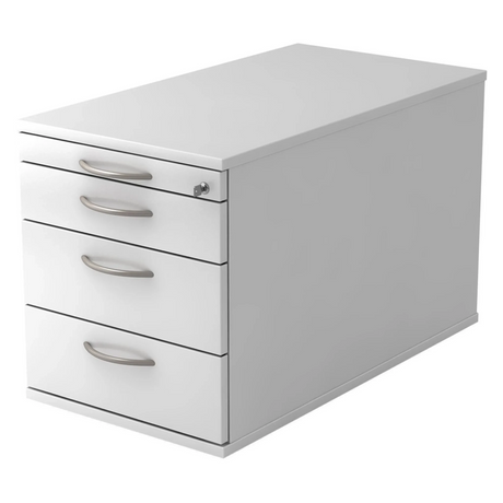 Cassettiera con rotelle SIGNA TC30 in metallo bianco con quattro cassetti e maniglie a ponte di hjh OFFICE PRO