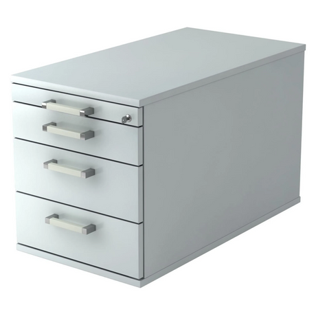 Cassettiera con rotelle SIGNA TC30 grigia in metallo con quattro cassetti e maniglie cromate di hjh OFFICE PRO