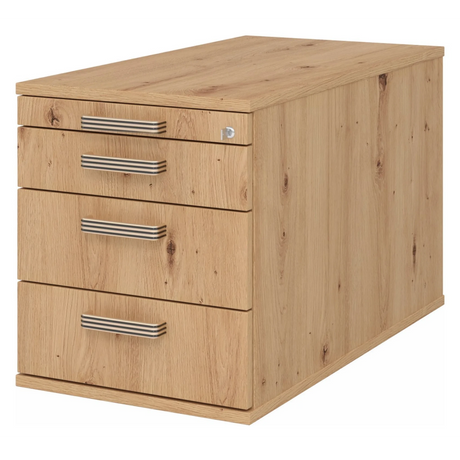 Cassettiera con rotelle SIGNA TC30 in aspetto rovere frassino con quattro cassetti e maniglie striate di hjh OFFICE PRO