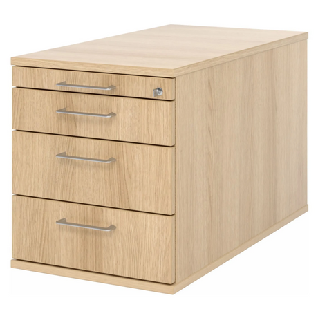 Cassettiera con rotelle SIGNA TC30 effetto rovere con quattro cassetti e maniglie a ponte argentate di hjh OFFICE PRO