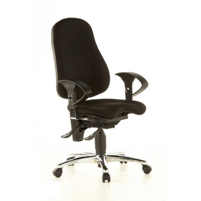 Sedia da ufficio professionale SITNESS 10 nera con braccioli e base lucidata di Topstar