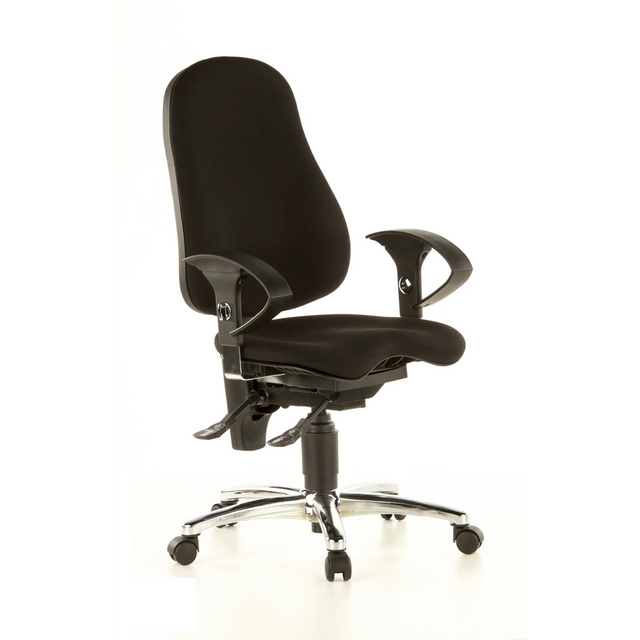Sedia da ufficio professionale SITNESS 10 nera con braccioli e base lucidata di Topstar