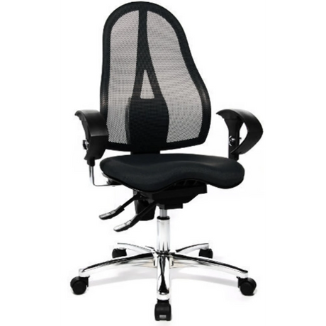 Sedia da ufficio professionale SITNESS 15 U2 in nero con schienale in rete e base lucida di Topstar