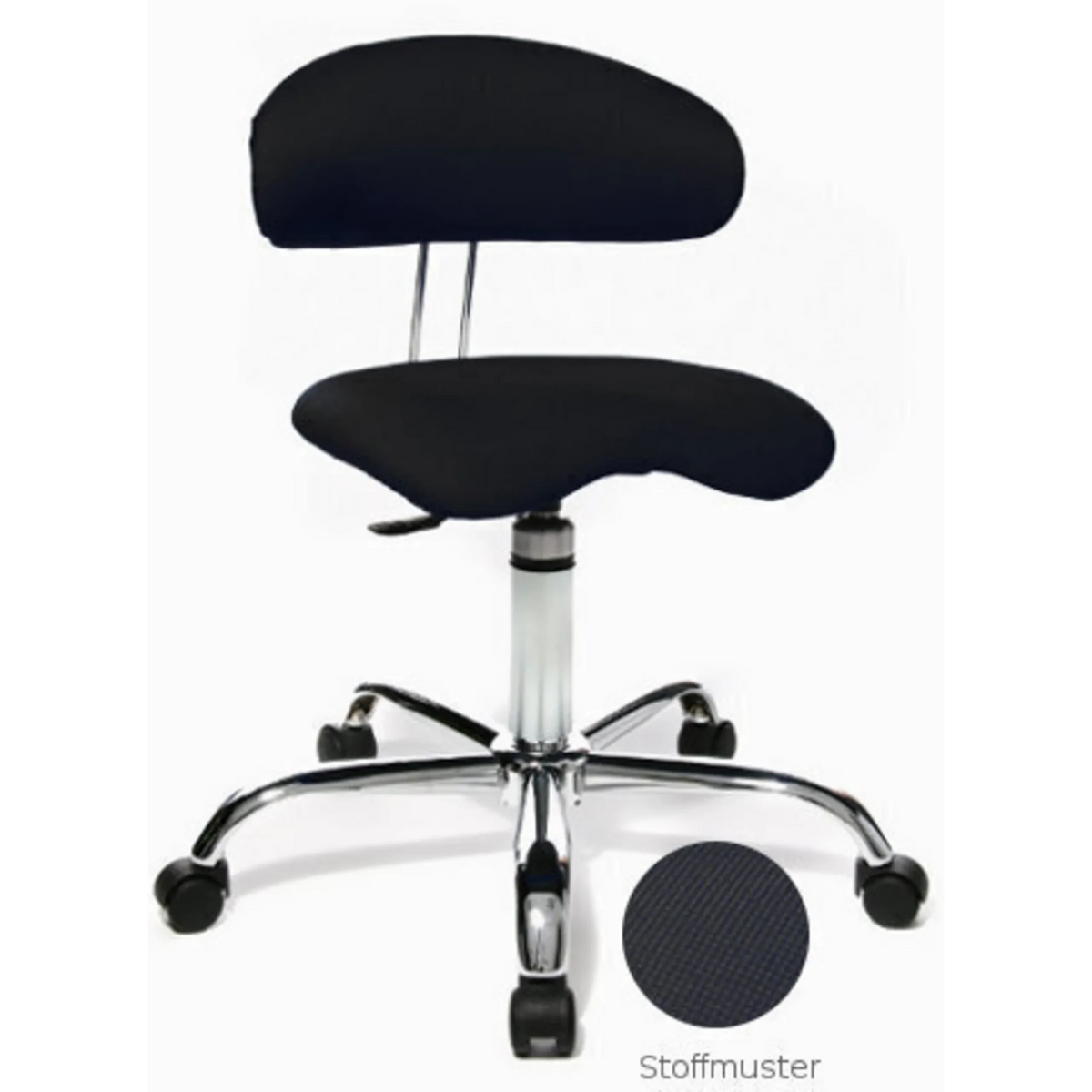 Sgabello girevole SITNESS 40 nero con imbottitura, base cromata e ruote di Topstar