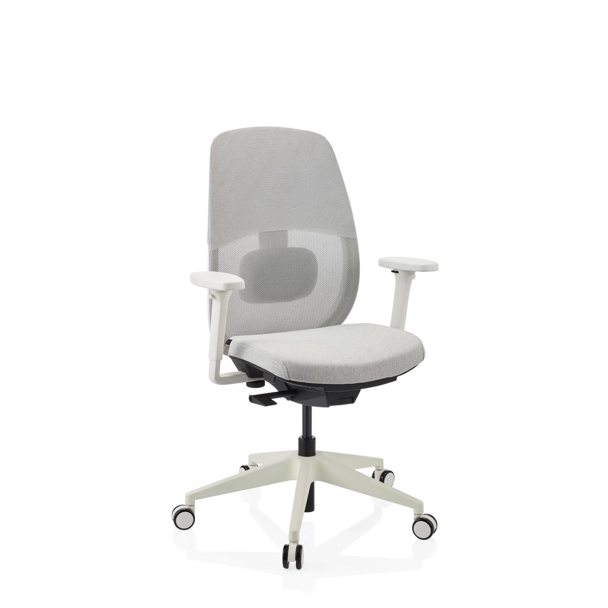 Sedia da ufficio professionale Skandis in bianco-grigio con schienale in rete e base a rotelle di hjh OFFICE