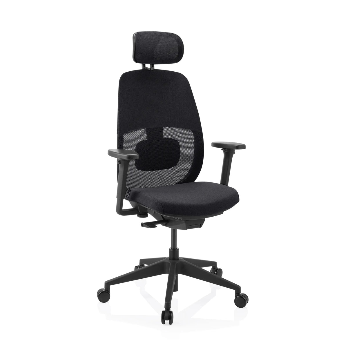 Sedia da ufficio professionale Skandis Pro in nero con poggiatesta e schienale in rete di hjh OFFICE