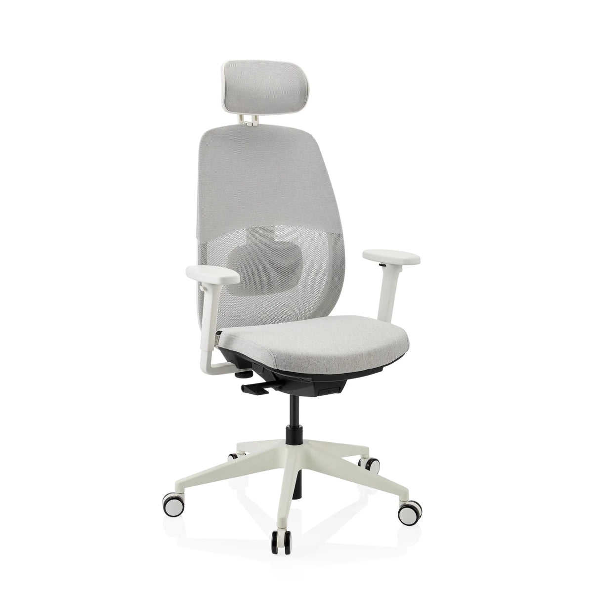 Sedia da ufficio professionale Skandis Pro in grigio con struttura bianca e poggiatesta di hjh OFFICE