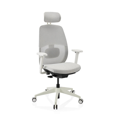Sedia da ufficio professionale Skandis Pro in grigio con struttura bianca e poggiatesta di hjh OFFICE