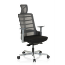 High-end Sedia da ufficio SKARIF in nero e grigio con schienale in rete e poggiatesta di hjh OFFICE