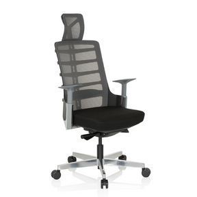 High-end Sedia da ufficio SKARIF in nero e grigio con schienale in rete e poggiatesta di hjh OFFICE