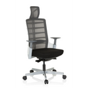 High-end Sedia da ufficio SKARIF in bianco, grigio e nero con schienale in rete e poggiatesta di hjh OFFICE