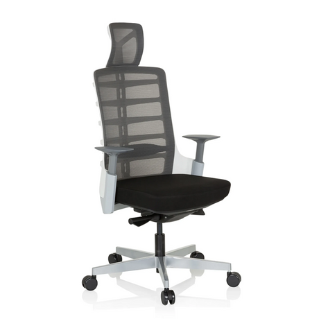 High-end Sedia da ufficio SKARIF in bianco, grigio e nero con schienale in rete e poggiatesta di hjh OFFICE