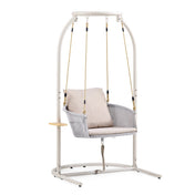 Sedia sospesa Skylo beige con struttura in metallo bianco e cuscino di seduta chiaro di hjh LIVING
