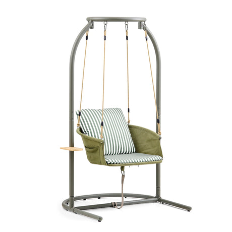 Sedia sospesa verde Skylo con cuscino a righe e struttura grigia di hjh LIVING
