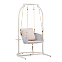 Sedia sospesa Skylo beige con struttura in metallo bianco e cuscino di seduta chiaro di hjh LIVING