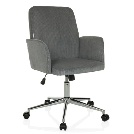 Sedia Home Office SOLAO CORD con rivestimento in velluto a coste grigio e base a stella cromata con ruote di hjh OFFICE