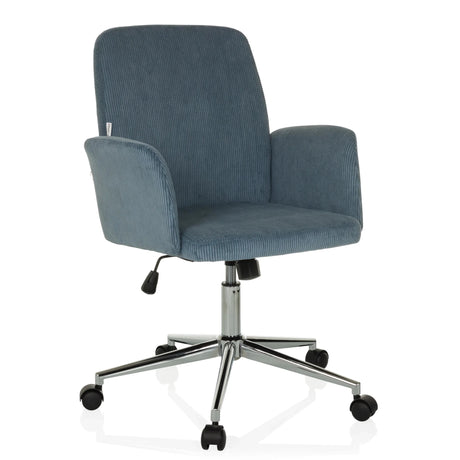 Sedia Home Office SOLAO CORD con rivestimento in velluto a coste blu grigio e base a stella lucida di hjh OFFICE