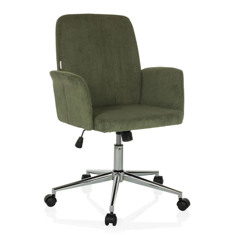 Sedia Home Office SOLAO CORD con rivestimento in velluto a coste verde scuro e base in metallo lucido di hjh OFFICE