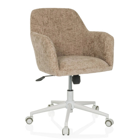 Sedia Home Office SOLAO HOME con rivestimento in tessuto beige e base bianca su ruote di hjh LIVING