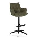 Sgabello da bar verde SOLAO LIFE HIGH con rivestimento imbottito, braccioli e poggiapiedi nero di hjh LIVING