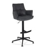 Sgabello da bar SOLAO LIFE HIGH antracite con imbottitura, braccioli e base a croce nera di hjh LIVING